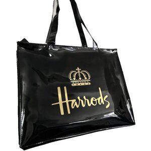 HARRODS LONDON Large PVC Zip Top Tote Bag Glossy Black color - BNWT